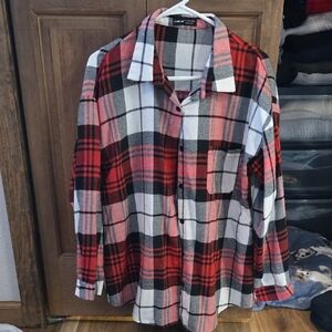 Shein Women's Plaid Shirt in Red, Black, and White